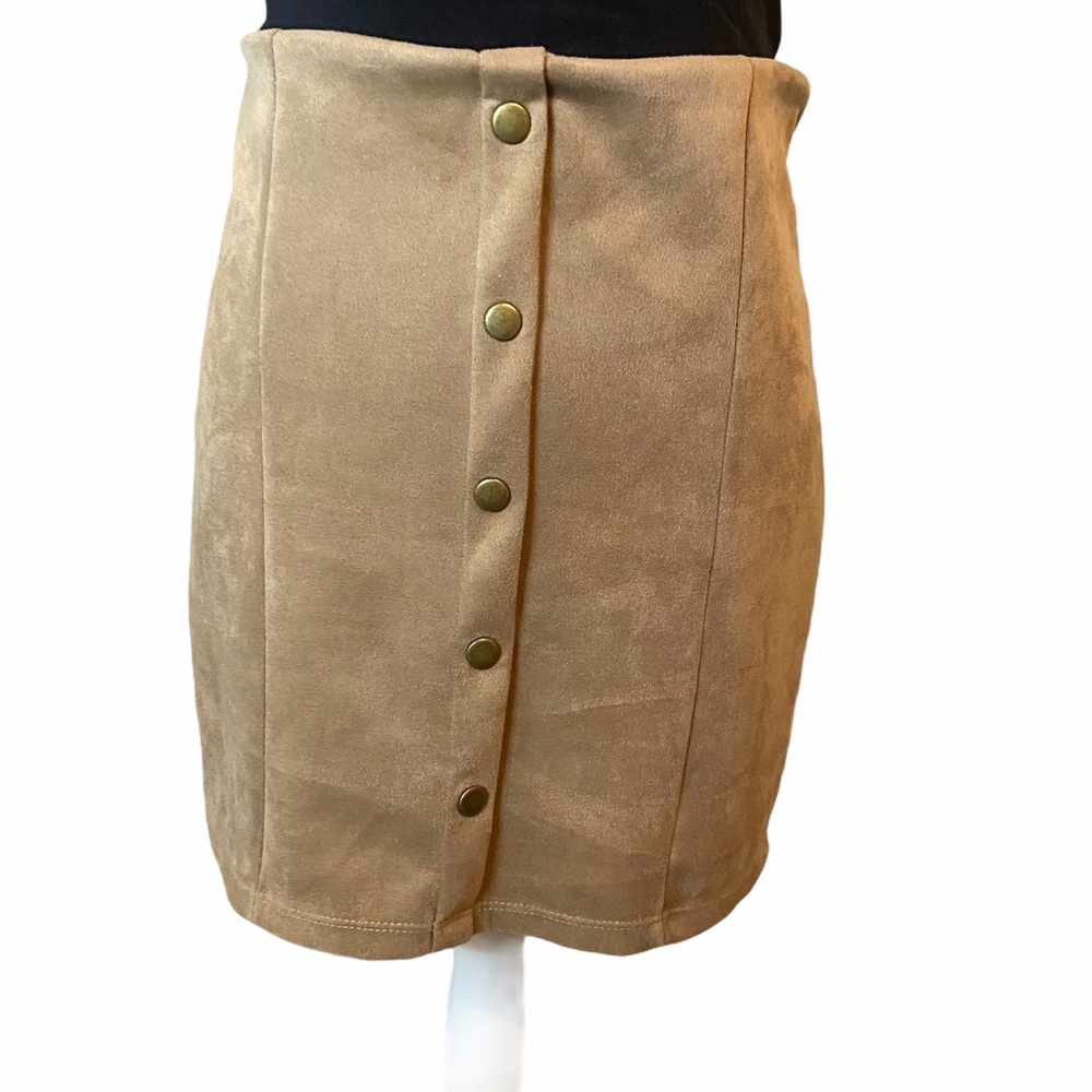 Danbee Suede Tan Buttoned Mini Skirt Size Medium